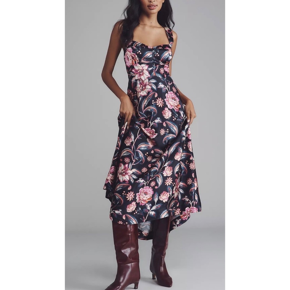 NWT Maeve Anthropologie Jocelyn Floral Midi Dress M Romantic Dark Floral